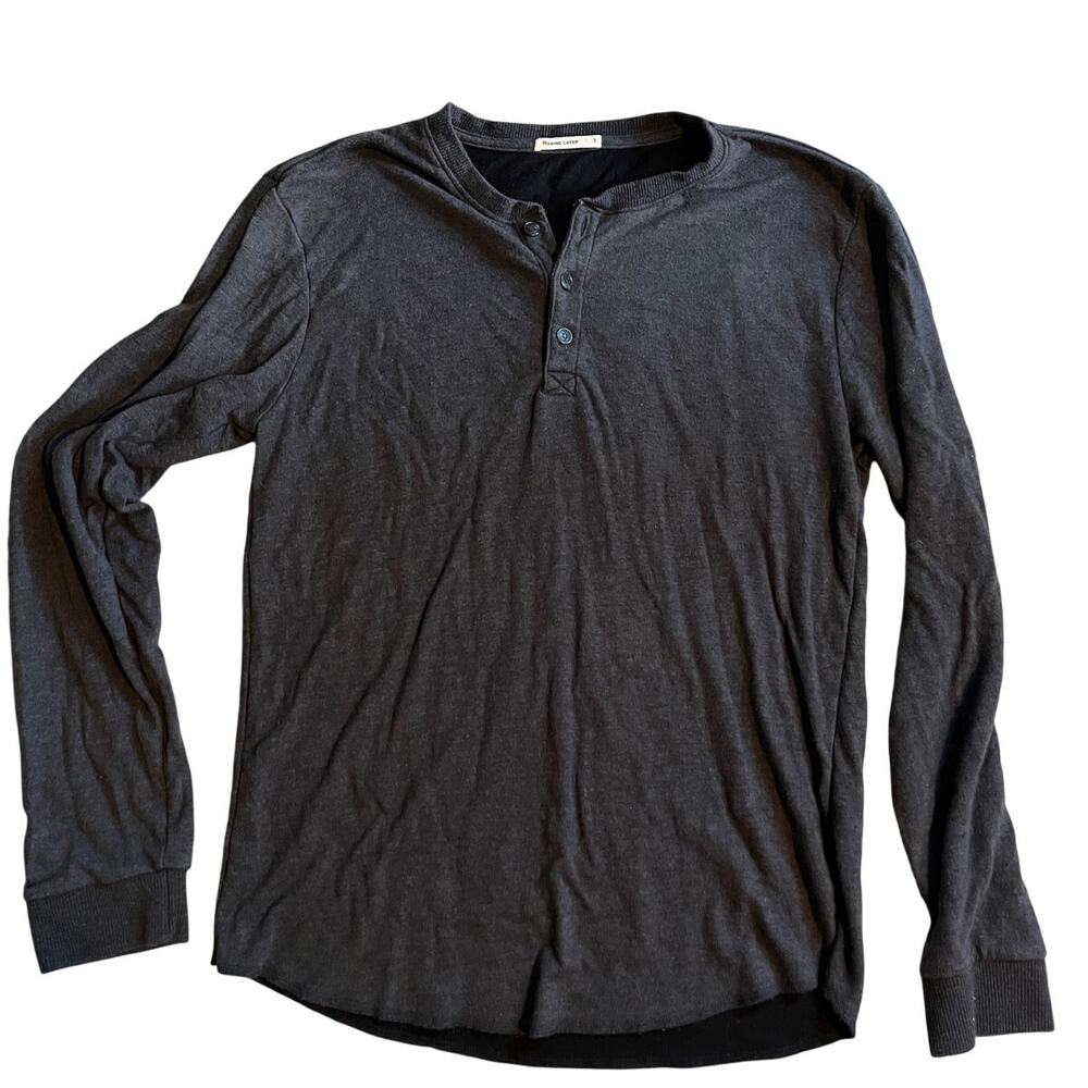 Marine layer Pacifica stretch Henley long sleeve dark grey size small